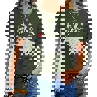 Mama Bear Xmas Buffalo Plaid Lights Matching Family Pajama レディースTシャツ - Kawaiitshirt