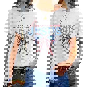 America Needs Jesus Christian Usa Flag Coquette 4Th Of July Women T-shirt | Mazezy