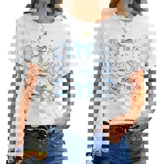 Blue Coquette Bow Seashell Retro Beach Summer Vibes Girls Women T-shirt | Mazezy