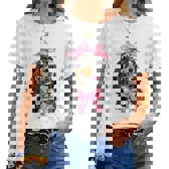 Coquette Bow Coonhound Dog Mom ピンクリボンガール レディースTシャツ - Kawaiitshirt