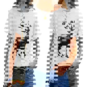 Deer Dad Mom Lover モノクロ 鹿 レディースTシャツ - Kawaiitshirt