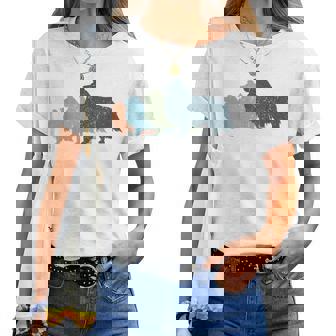 Dog Mom & Dad シルエット ヴィンテージ シェルティ シェットランド シープドッグ レディースTシャツ - Kawaiitshirt