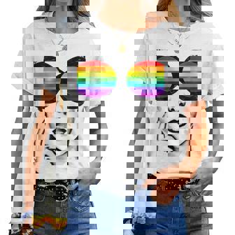 Donnaunglasses Lgbt Flag Gay Pride Transgender Rainbow Lesbian Con Collo A Maglietta da donna - Novitaregali
