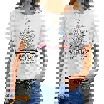 Floral Book A New Chapter Begins Retired Retirement Teacher Women T-shirt | Mazezy