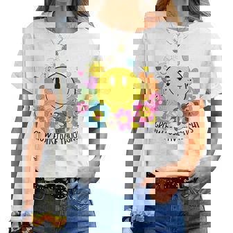 Grow Positive Thoughts イエロー スマイルフェイス 花 キッズ 女の子 レディースTシャツ - Kawaiitshirt