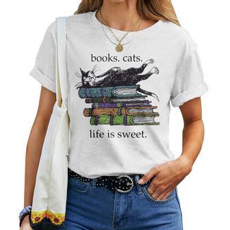Livres Cats Life Isweet Cats Books Lover Women T-shirt femme - Cadeauxyz
