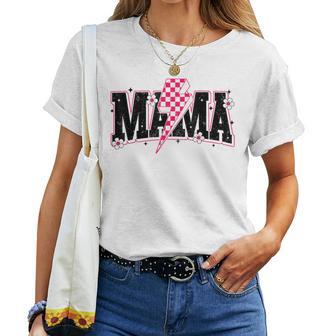 Mama Lightning Bolt Checkered Mom Mother's Day Pink Women T-shirt - Thegiftio UK