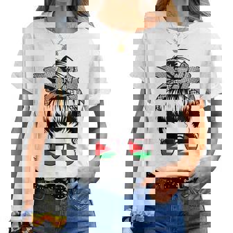 Messy Bun Keffiyeh Avec Drapeau Palestinien Pour T-shirt femme - Cadeauxyz