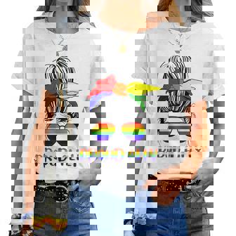 Messy Bun Proud Ally Pride Flag Love Lgbt レインボー サングラス レディースTシャツ - Kawaiitshirt