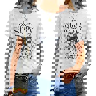 Spooky Mamas Club ソーシャル ハロウィン ダークコケット ブラック リボン レディースTシャツ - Kawaiitshirt