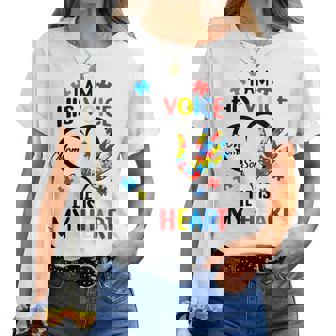 I Am His Voice He Is My Heart Autism Awareness Mom Son Women T-shirt | Mazezy
