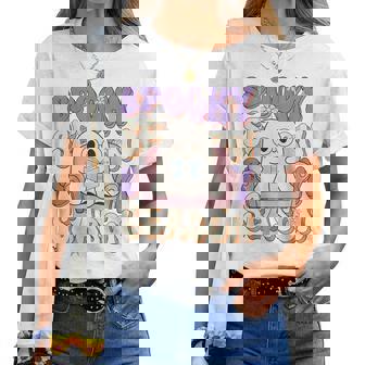 おもしろい言葉 不気味な季節 ハロウィン 幽霊 先生 女性 男性 レディースTシャツ - Kawaiitshirt