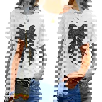 コケット リボン ブラック グレー チーター ヒョウ柄 女の子 ママ レディースTシャツ - Kawaiitshirt