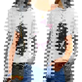 コケット リボン ニューファンドランド 犬 犬 ママ ピンクリボン 女の子 レディースTシャツ - Kawaiitshirt