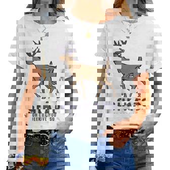 シカトhikato しかと 鹿 イラスト 簡単 鹿好き 鹿の十 鹿十 無視 シカトする 花札 言葉 おもしろ レディースTシャツ - Kawaiitshirt