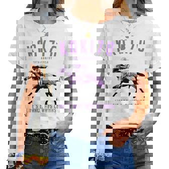 古希祝い 競馬好き うま 馬好き 父 母 男性 女性 70歳お祝い Life's Race Always Chase 長袖tシャツ レディースTシャツ - Kawaiitshirt