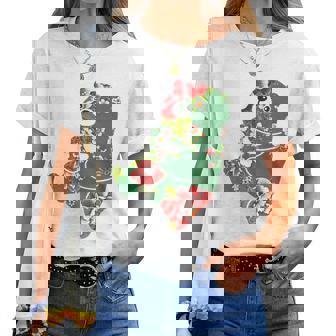 台湾花布柄 くまちゃん 熊 緑 みどり グリーン 客家花布 台湾花布 台湾雑貨 台湾 台湾風 かわいい お洒落 レディースTシャツ - Kawaiitshirt