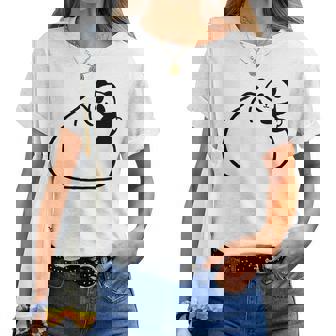 肉まんに抱きつくパンダ かわいい チャイナ 白黒 Panda Meat Bun レディースTシャツ - Kawaiitshirt