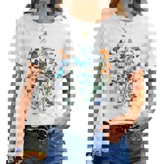 花 蝶々 かわいい フラワー 蝶 アート メンズ レディース 服 母 女性用 おしゃれ レディースTシャツ - Kawaiitshirt