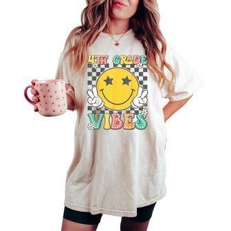 4Th Grade Vibes Retro Groovy Back To School Fourth Grade Women's Oversized Comfort T-shirt - Thegiftio UK