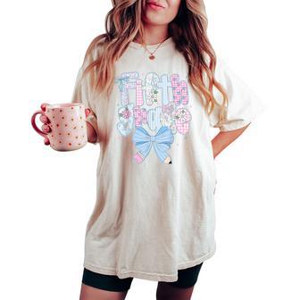 5Th Grade Preppy Floral Coquette Bow Girly Back To School Women's Oversized Comfort T-shirt - Thegiftio UK