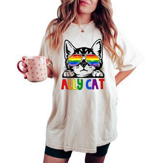 Ally Cat Lgbt Gay Rainbow Pride Flag Boys Girls Women Women's Oversized Comfort T-shirt - Thegiftio UK