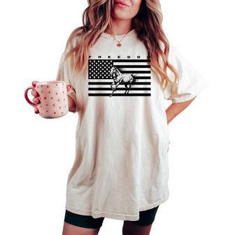 American Flag Horseback Riding Apparel Horse Women's Oversized Comfort T-shirt - Thegiftio