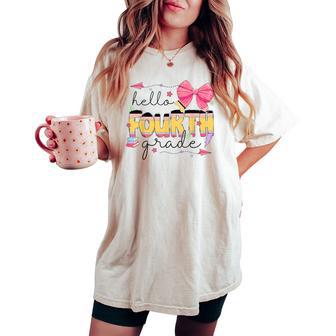 Back To School Hello Fourth Grade Teacher Coquette Bow Women's Oversized Comfort T-shirt - Thegiftio UK