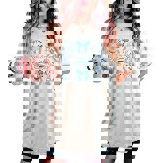 Blue Coquette Bow Seashell Retro Beach Summer Vibes Girls Women's Oversized Comfort T-shirt | Mazezy