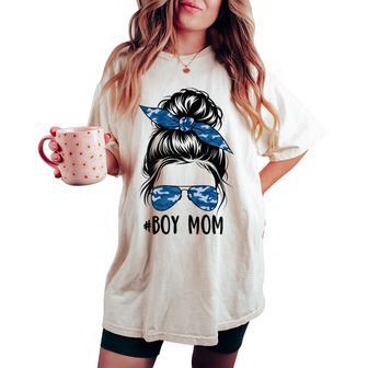 Boy Mom Messy Bun Camouflage Mother's Day 2025 Boy Mom Women's Oversized Comfort T-shirt - Thegiftio