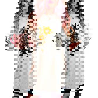 Caballo Girasol Patrón Floralerano Es Niña Caballo Camiseta extragrande cómoda para mujer - Regaloses