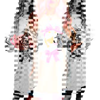 Coquette Bow Coonhound Dog Mom ピンクリボンガール レディースオーバーサイズコンフォートTシャツ - Kawaiitshirt