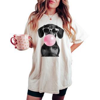 Cute Black Dachshund Dog With Heart Glasses Bubble Gum Women Women's Oversized Comfort T-shirt - Thegiftio UK