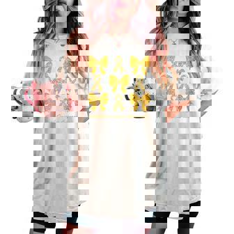 Cute Gold Bow Coquette Childhood Cancer Awareness Woman Girl Women's Oversized Comfort T-shirt - Monsterry