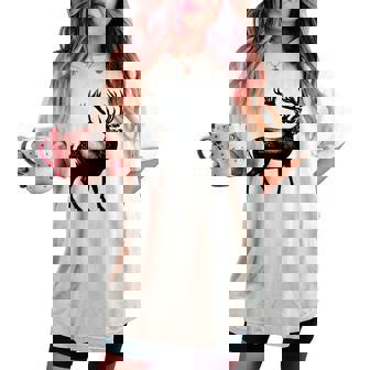 Deer Dad Mom Lover モノクロ 鹿 レディースオーバーサイズコンフォートTシャツ - Kawaiitshirt