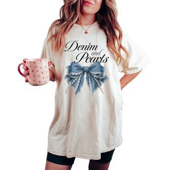 Denim And Pearls Coquette Bow Ladies Women Women's Oversized Comfort T-shirt - Thegiftio UK