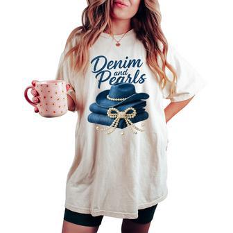 Denim And Pearls Outfit Western Cowgirl Rodeo Fashion Women's Oversized Comfort T-shirt - Thegiftio UK