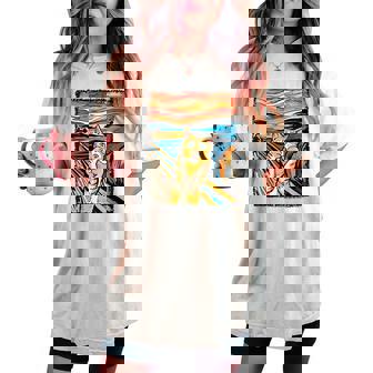 El Gato Grito Gato Divertido Arte Parodia Cuello Camiseta extragrande cómoda para mujer - Regaloses