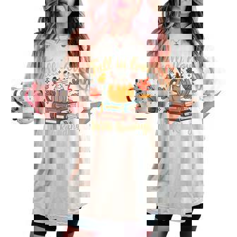 Fall In Love With Reading Autumn Librarian Cute Book Lover Women's Oversized Comfort T-shirt - Thegiftio