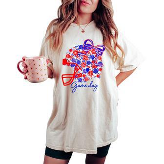 Floral Football Game Day Girly Team Spirit Blue Red & White Women's Oversized Comfort T-shirt - Thegiftio UK