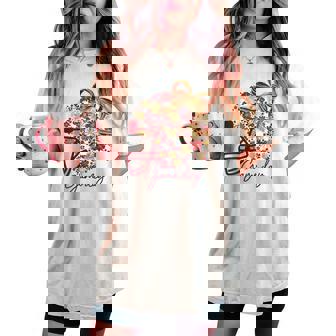 Floral Football Game Day Girly Team Spirit Burgundy & Gold Women's Oversized Comfort T-shirt | Mazezy