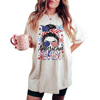 Gigi 4Th Of July American Flag Patriotic Messy Bun Women's Oversized Comfort T-shirt - Thegiftio UK
