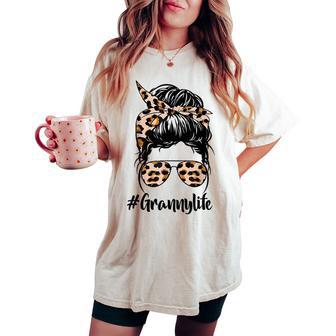 Granny Life Messy Hair Bun Leopard Mother's Day Women's Oversized Comfort T-shirt - Monsterry