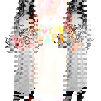 Groovy 父の日 I Love You Papa フラワー ヒッピー レディースオーバーサイズコンフォートTシャツ - Kawaiitshirt