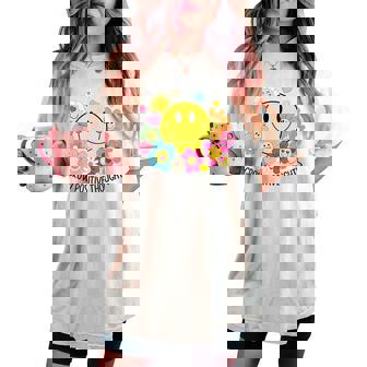 Grow Positive Thoughts イエロー スマイルフェイス 花 キッズ 女の子 レディースオーバーサイズコンフォートTシャツ - Kawaiitshirt