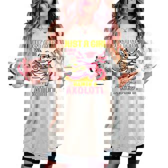 Just A Girl Who Loves Ramen And Axolotl Pink Kawaii Axolotl レディースオーバーサイズコンフォートTシャツ - Kawaiitshirt