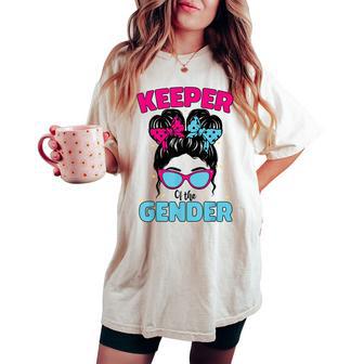 Keeper Of The Gender Messy Bun Gender Reveal Party Women's Oversized Comfort T-shirt - Thegiftio UK