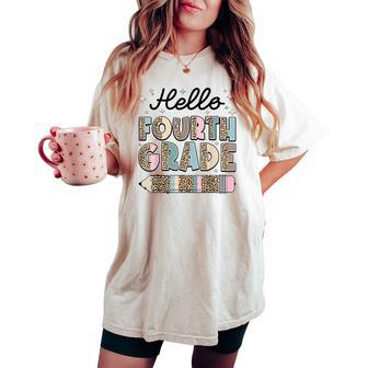 Leopard Hello 4Th Fourth Grade First Day Girls Teachers Women's Oversized Comfort T-shirt - Thegiftio UK