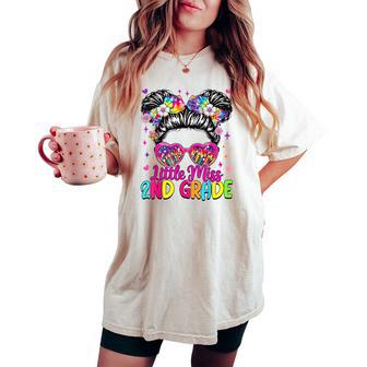 Little Miss 2Nd Second Grade Messy Bun First Day Of School Women's Oversized Comfort T-shirt - Thegiftio UK