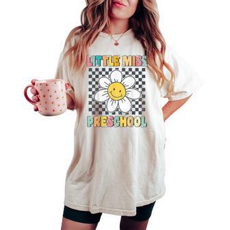 Little Miss Preschool Retro Cute Groovy First Day Of Pre-K Women's Oversized Comfort T-shirt - Thegiftio UK